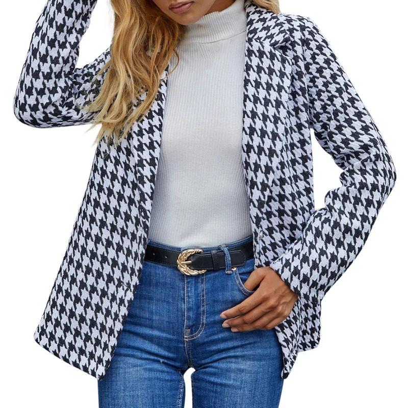 

Fashionable Versatile Long Sleeved New autumn and Winter Women's Coat Warm Solid color Mid Length Black and White Jacket