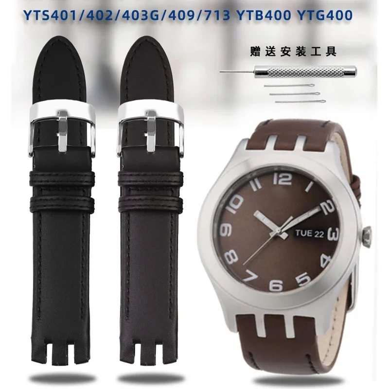 

Leather Double notched wristband for swatch Leather watchband yts401402409713ytb400 watch strap 20mm men's men's watch chain