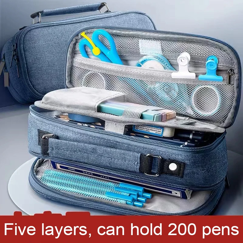 Pen Storage Bag Pencil Case 4 Layer Large Capacity Cosmetic Study Supplies Simple Student Stationary Boxes pen storage bag