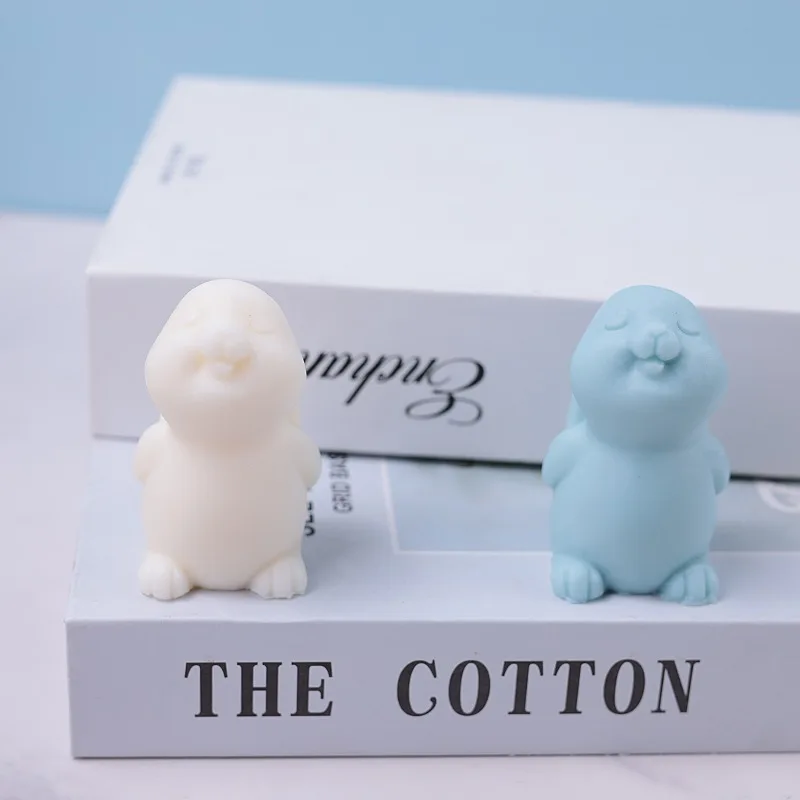 Silicone Candle Mold Smiling Rabbit 3D Animal Crafts Resin Plaster Soap Mould DIY Chocolate Ice Cube Baking Tool Home Gift