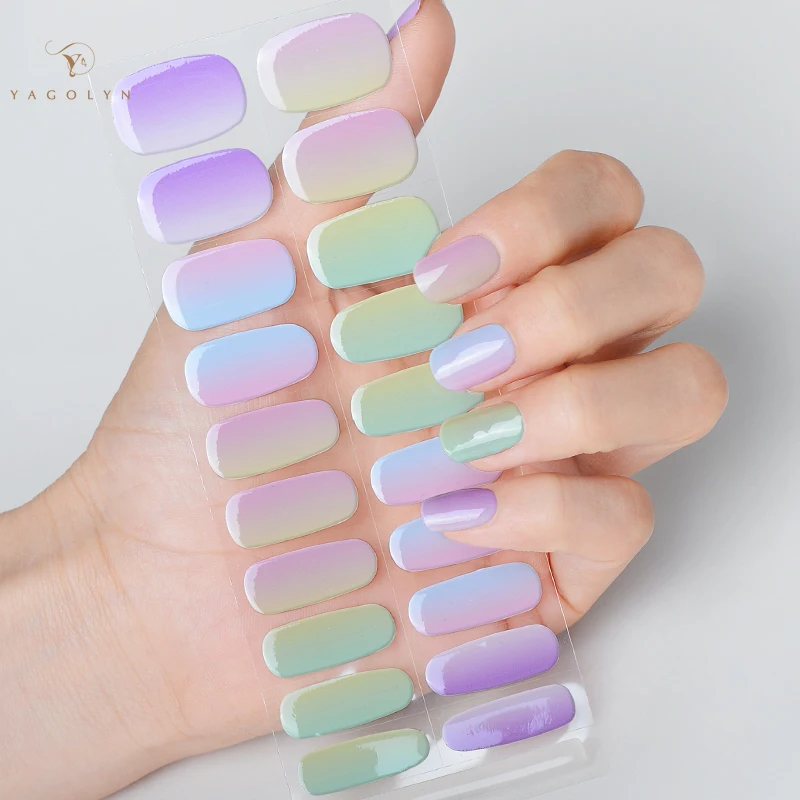 

20 Tips Semi-cured Gel Nail Strips Stickers Semi-baked Press on Nails Decals Full Cover UV Led Lamp for Nails Need Nail Charms
