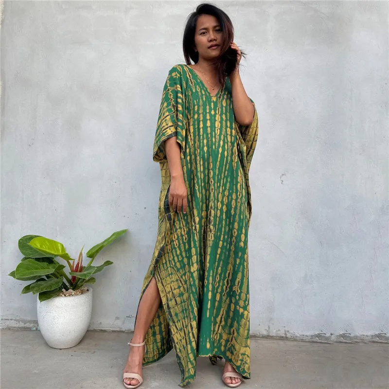 2023Summer Bohemian Striped Print Women Beach Dress Bathing Suit Cover Up Summer Tunic for Woman Beachwear Robe De Plage Kaftan