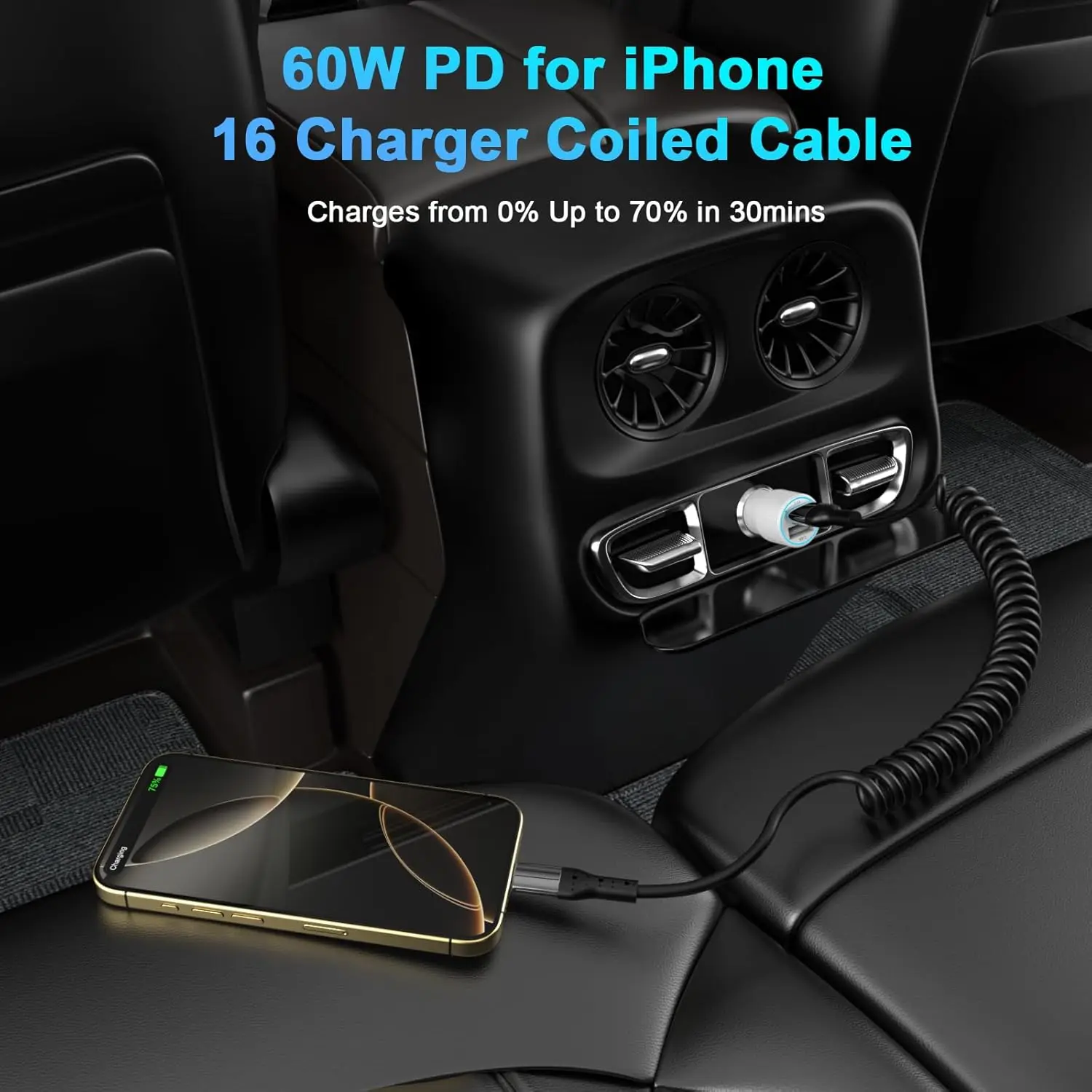 아이폰 16/16 Plus/16 Pro/16 Pro용 스파이럴 CarPlay 케이블 2팩, 차량용 CarPlay USB to USB-C 스파이럴 케이블
