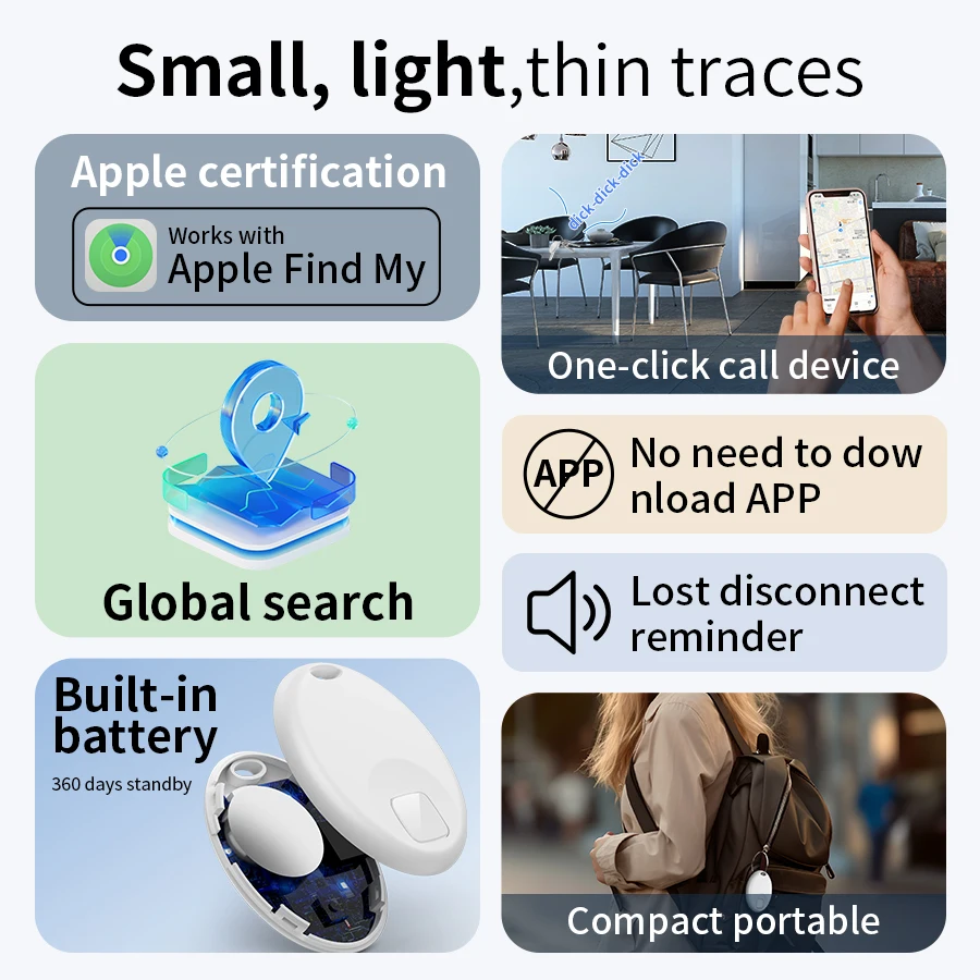 Bluetooth GPS Tracker Mini Smart Tracking Device Anti Lost Find My App MFI Locator AirTag for IOS iPhone Key Car Pet Kid Finder