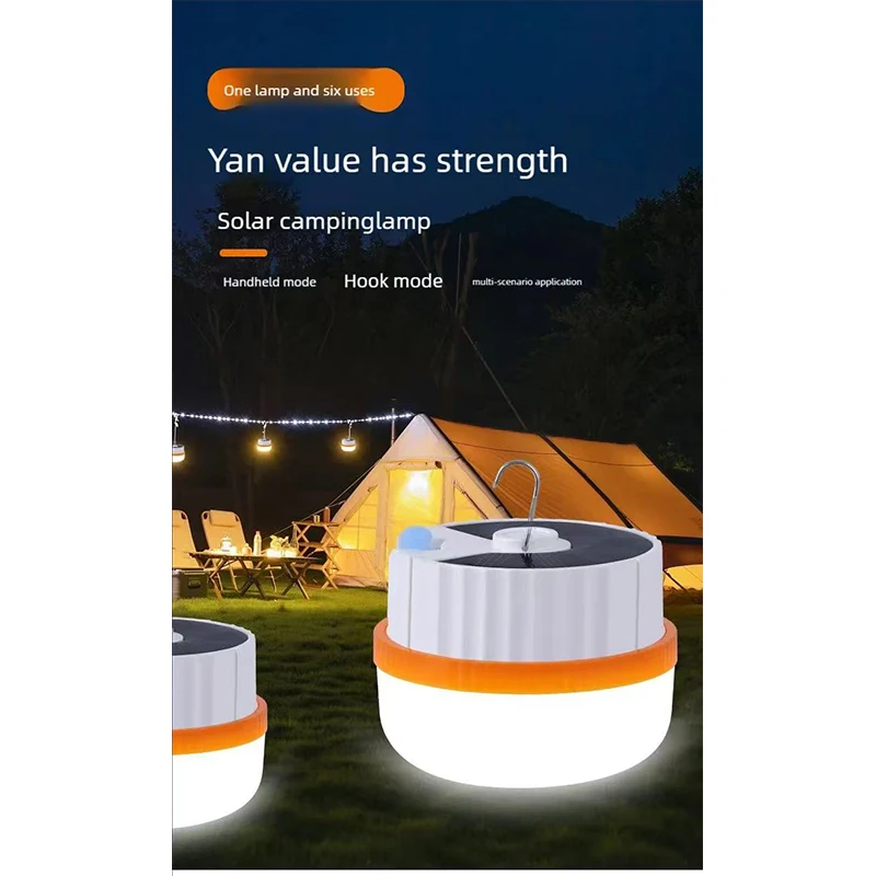 Solar Charging Lamp Camping Portable Lamp Camping Light Emergency Lighting Glowing LEDUSB Charging Interface Three-Color