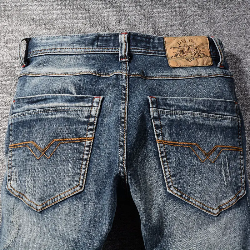 Fashionable New Men's Jeans Elastic Retro Blue Tight Split Jeans Designer Hip Hop Brand Pants hombre