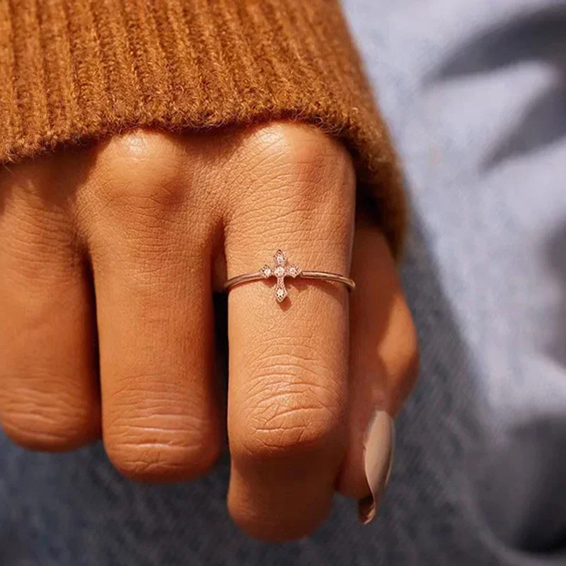 2026 New European and American Simple Cross Ring Women's High End Compact Mini Exquisite Fashion Design Jewelry 4