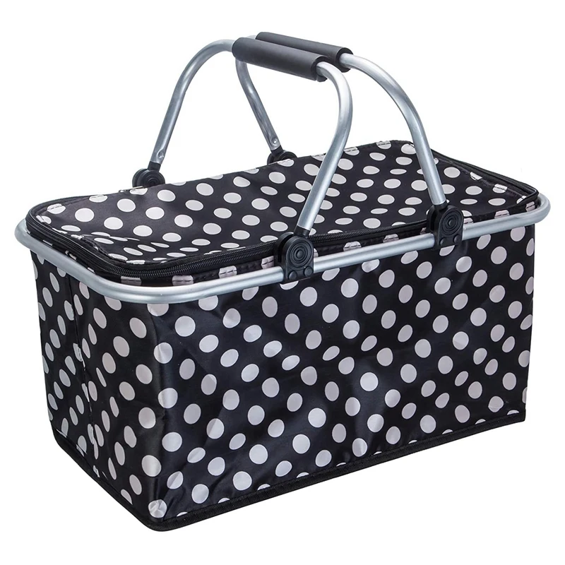 

Large Size Insulated Picnic Basket Foldable Shopping Basket Strong Aluminum Frame Waterproof Lining Keeps Food Cold