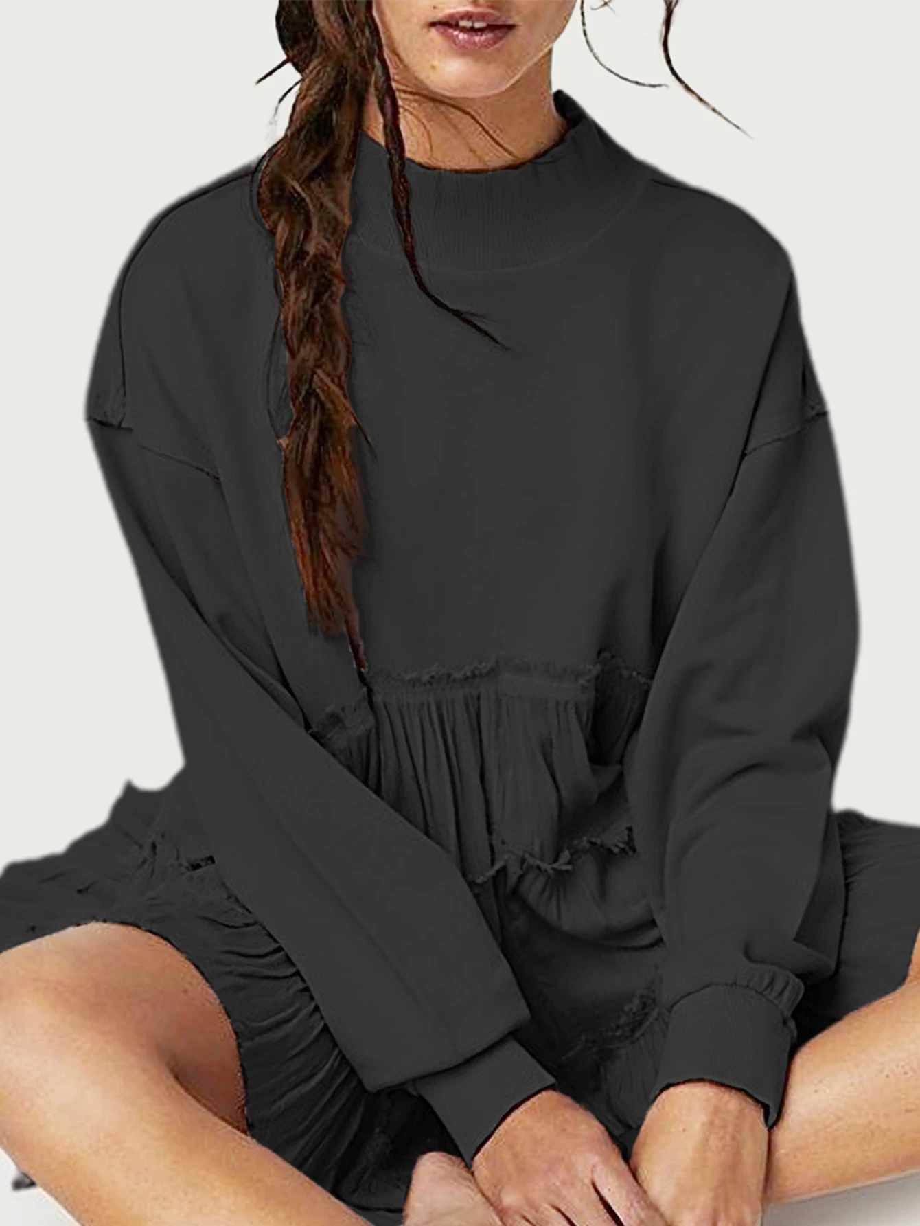 Vestido con capucha para mujer para otoño e invierno 2025, nuevo estilo con vestido con capucha plisado de retazos sueltos