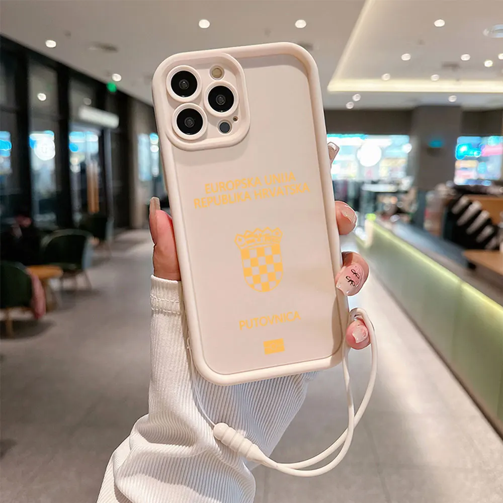 thumbnail image 1 of Funda de teléfono para pasaporte de Croacia, cubierta trasera de TPU suave con correa de mano para IPhone 16, 15, 14, 13, 12, 11 Pro Max, Mini, XR, XS, X, 7, 8 Plus, 1 of 5