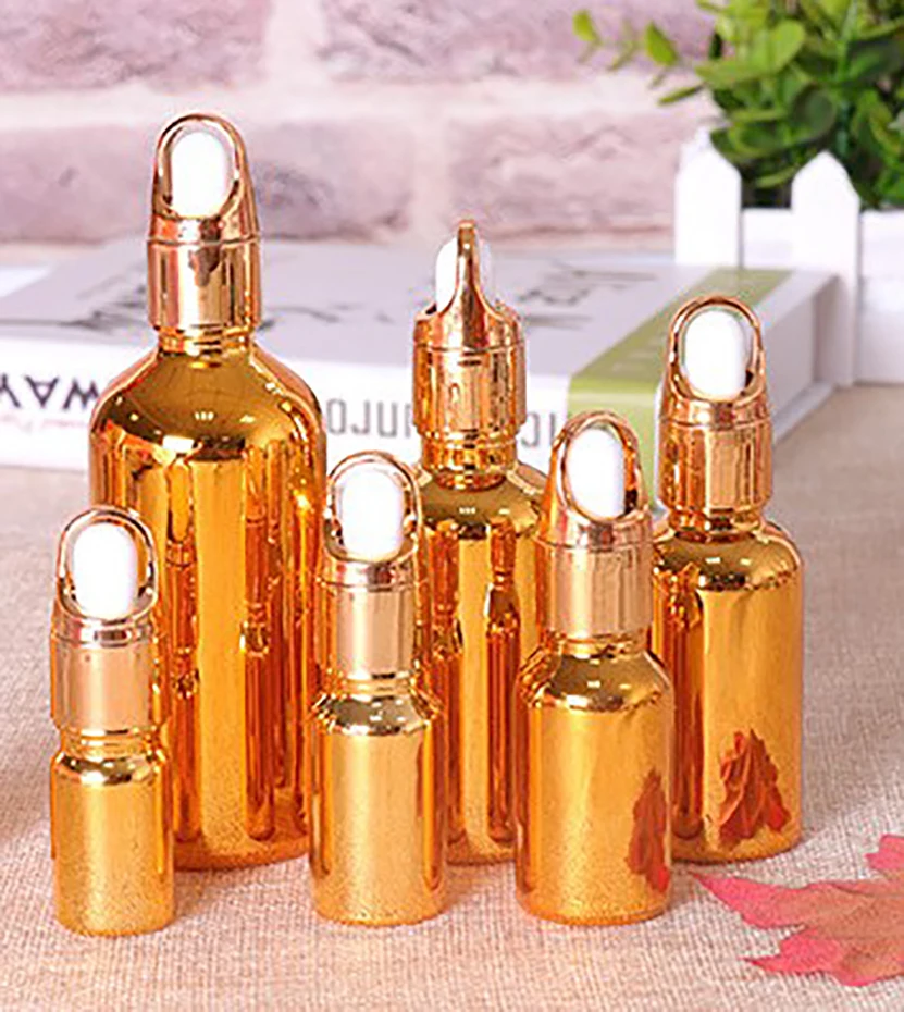 Gold Plated Essential Oil Sub Bottle Rubber Tip Dropper Sealed Empty Glass Bottle Portable travel cosmetic containers 5-100ml 10pcs solid wood medicine pill box mini sandalwood rescue wooden pill case portable tablets storage sealed can for outdoor