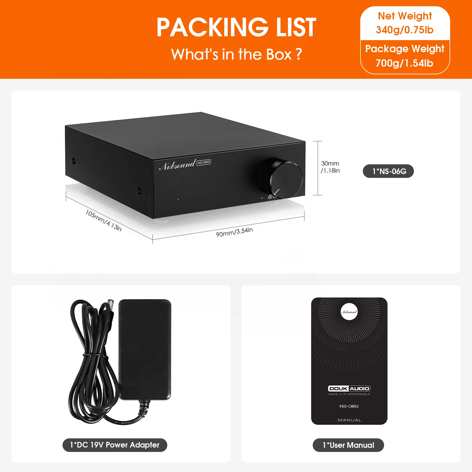 Nobsound NS-06G HiFi TPA3116 디지털 앰프 홈 데스크 파워 앰프 60W×2 전원 어댑터 포함