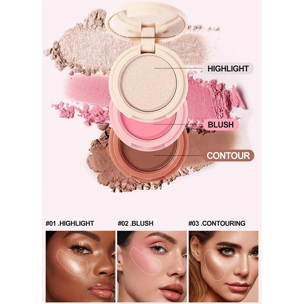 3 In 1 Matte Highlighter Blush Palette Pearly Blush Shiny Eyeshadow Multifunctional Face Makeup Palette Female Cosmetics 4