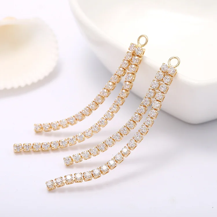 

2PCS 52MM 14K Gold Color Brass with Zircon 2 lines Earrings High Quality DIY Jewelry Making Findings Accessories