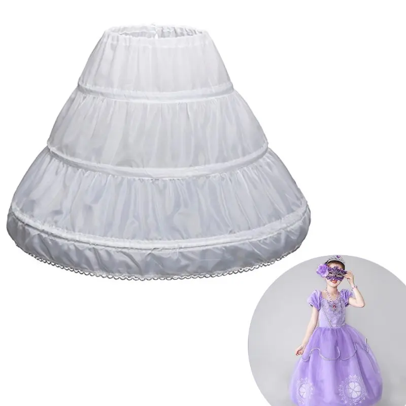 White Children kids Petticoat A-Line 3 Hoops One Layer Kids Crinoline Lace Trim Flower Girl Dress Underskirt Elastic Waist flower girl underskirt,lolita petticoat,petticoat underskirt,petticoat skirt