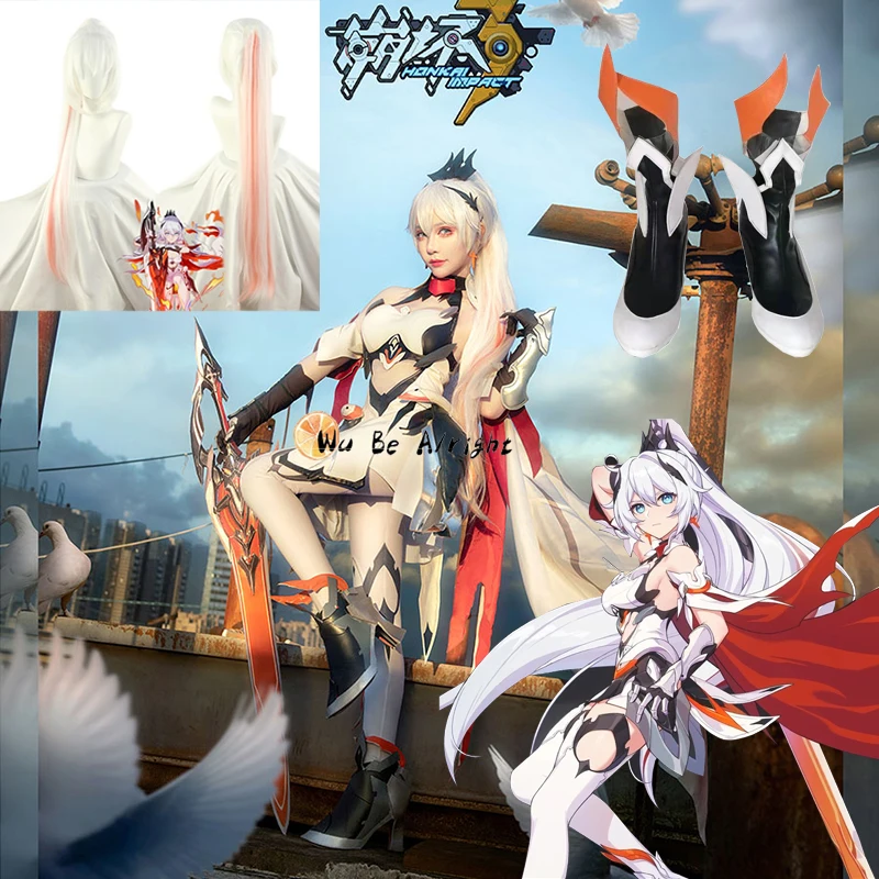 

Game Honkai Impact 3 Kiana Kaslana Anime Suit Sexy Dress Cloak Uniform Cosplay Costume Halloween Women Outfit NEW Full Set Wig