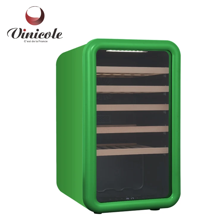 Glass Door Wine Cooler Freezer Household Champagne Durable Retro Compressor Table Wine Refrigerator With Beech Wooden Shelf