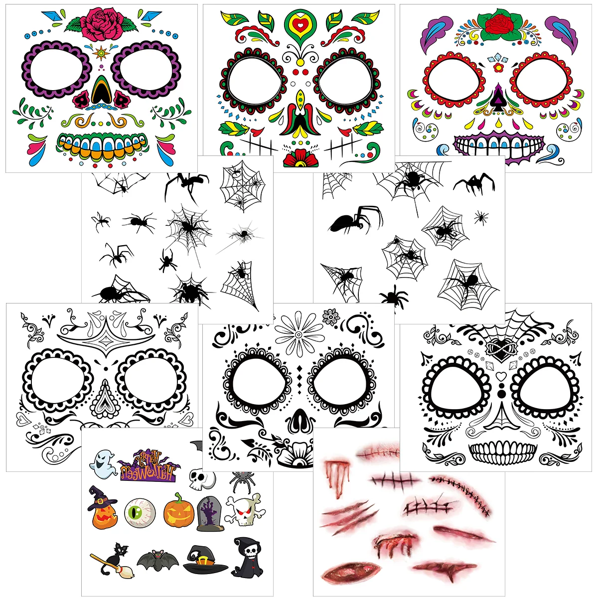 

Frcolor 10 Sheets Halloween Tattoos Creative Face Body Stickers Party Decorations for Children Adults