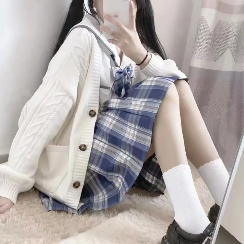 JK cardigan sweater women's long sleeved jacket milk white sweater top JK jacket loose college style sweet girl 2