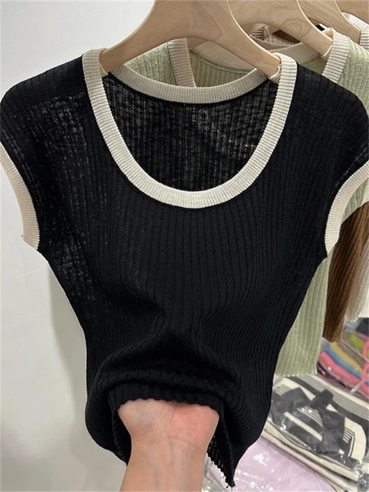 Sommer Frauen T-Shirt T-Shirt Frau Kleidung weibliche Elastizität übergroße Kurzarm Frauen Tube Top Strick Canale Y2k Tops T-Shirt — изображение 4