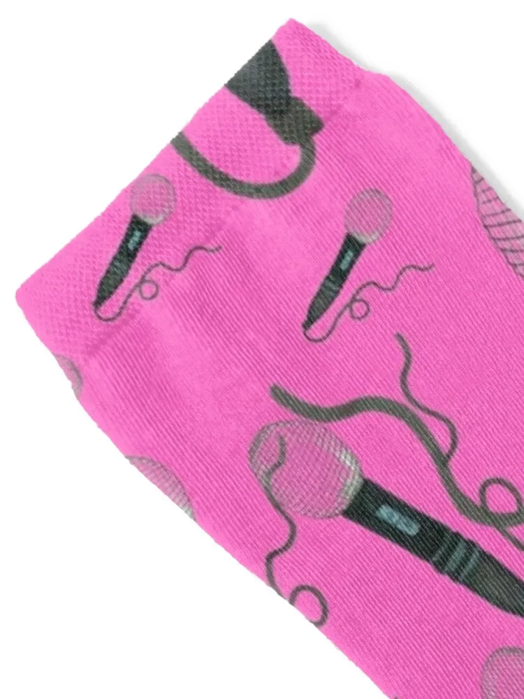 Microphone Hand Drawn Pattern Hot Pink Pop Music Vintage Retro Mic Drop Socks tennis set funny sock Designer Man Socks Women's