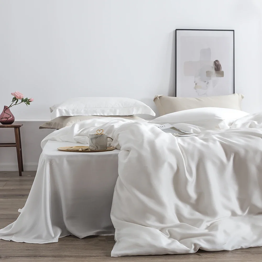 

Liv-Esthete Top Grade 100% Silk White Bedding Set Best For Skin Care Bed Set Duvet Cover Pillowcase Queen King For Great Sleep