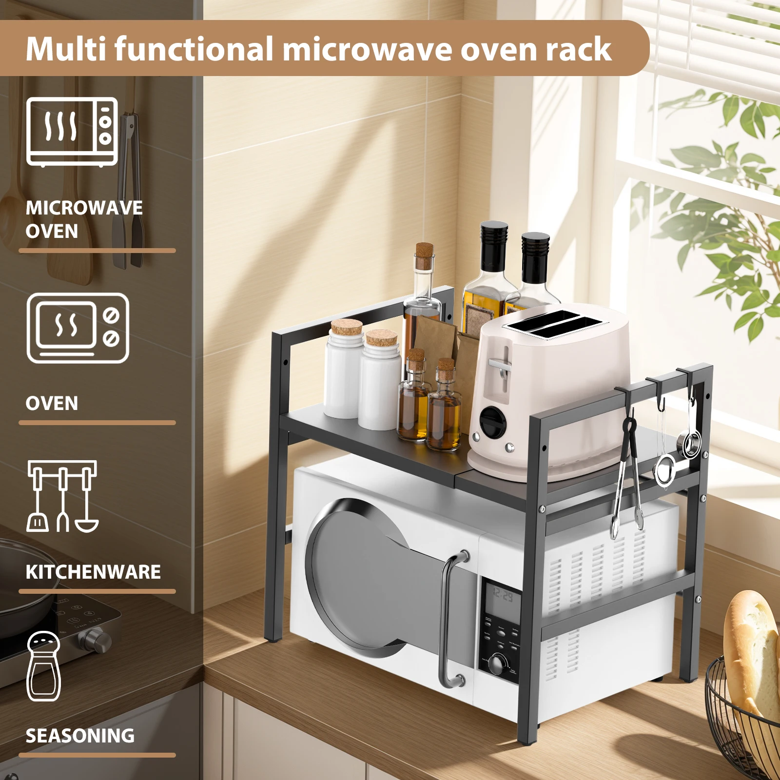 Expandable Microwave Shelf, 1 or 2 Tier Microwave oven Rack Stand Storage Holder Kitchen Corner Shelf Desktop Printer Shelf Rack: 3 - 5 Days Free Delivery Only UK