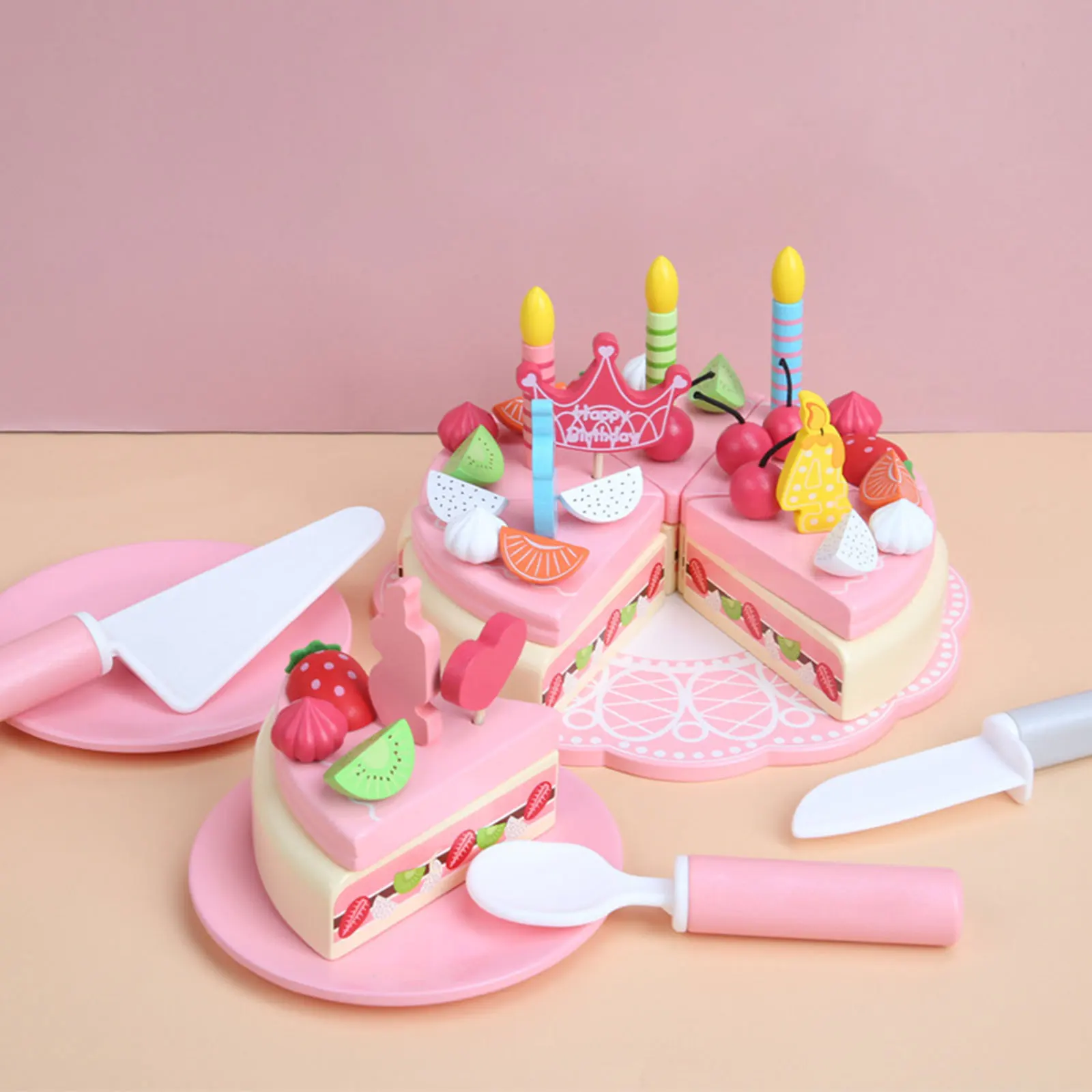 Wooden Tea Party/Cake Set Toy Pretend Play Food Learning Role Play Game Early Educational Toys For Toddlers Girls Boys Kids Gifts