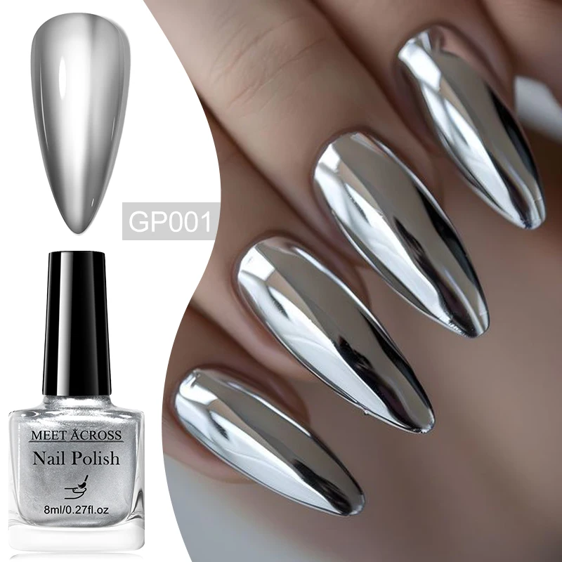 Nail Polish 8ml Mirror Metallic Nail Polish No Need of UV/LED Lamp Nail Supplies Vernis Purple Silver Mirror Effect for Nails