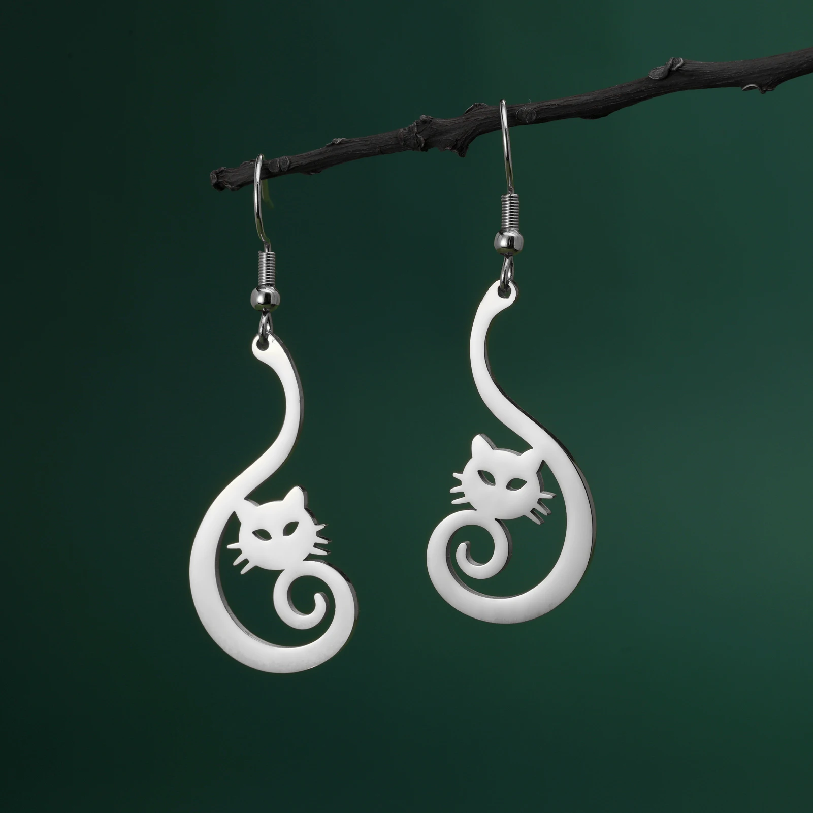 New In Stainless Steel Cat Drop Earrings Cute Animal Earring for Girls Waterproof Jewelry - PeticaDeals