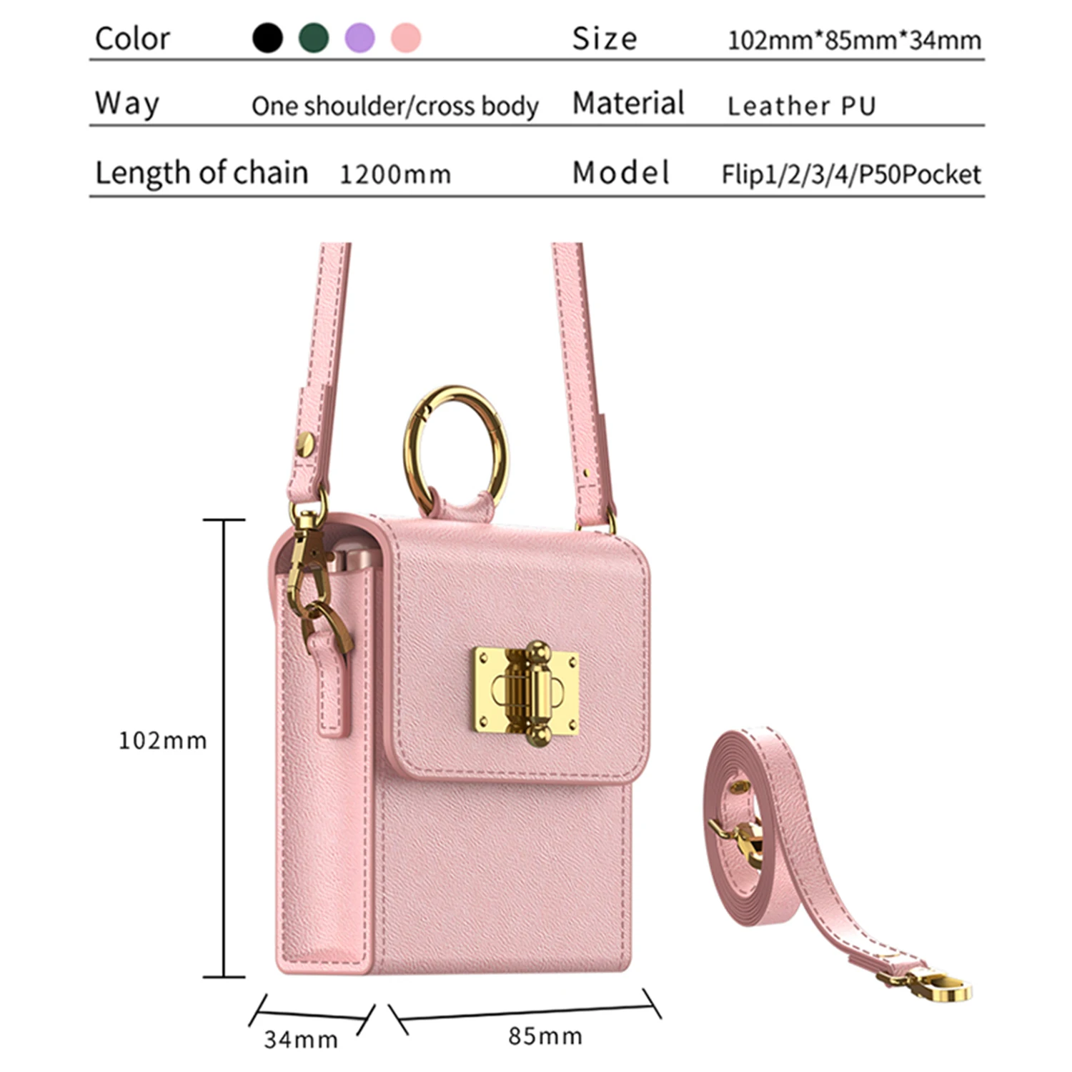 Samsung Galaxy Z Flip 3 4 5G için Mini Omuz Ultra Ince Halkalı Düz Deri Zincir Kordon Telefon Çantası_voghion.com