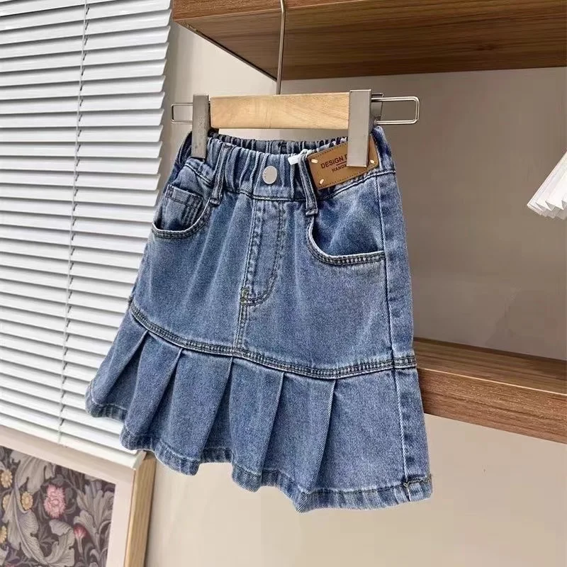 

Girls Denim Skirt Spring Summer Girls' College Style High Waist Washed Cowboy Pleated Skirt Half Skirt Kids Dress 4 6 8 10 12Y