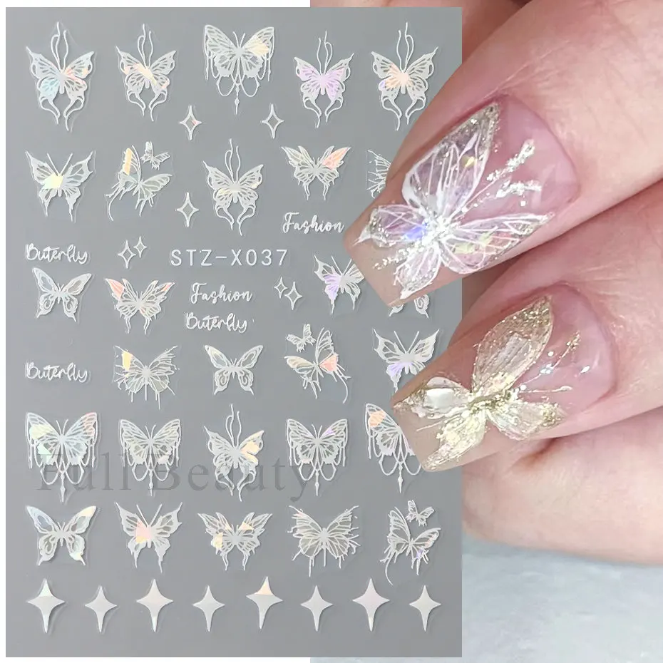 Nail Stickers 3D Holographic Black Butterfly Slider Laser Self-adhesive Decals Dark Castle Tassels Designs