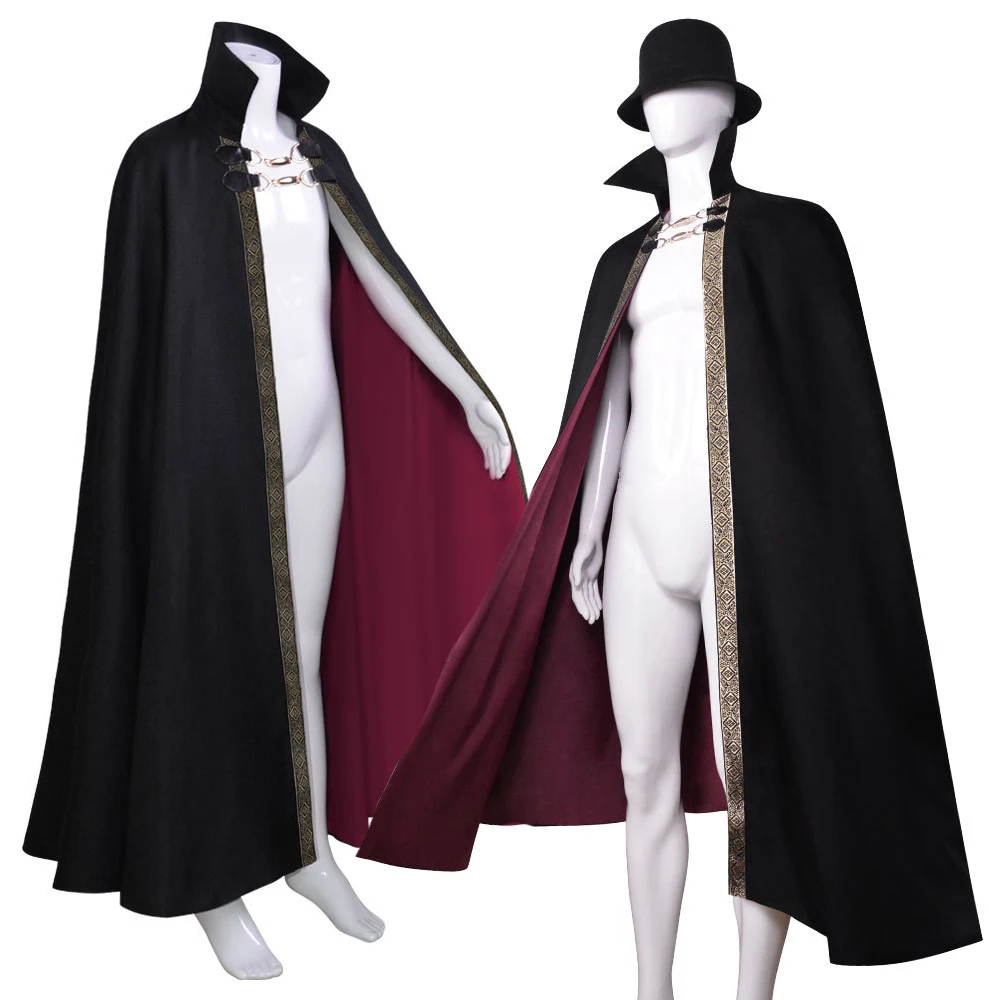 

Adult Kids Devil Vampire Baron Cosplay Black Cape Stand Collar Long Cloak Halloween Carnival Party Performance Outfits