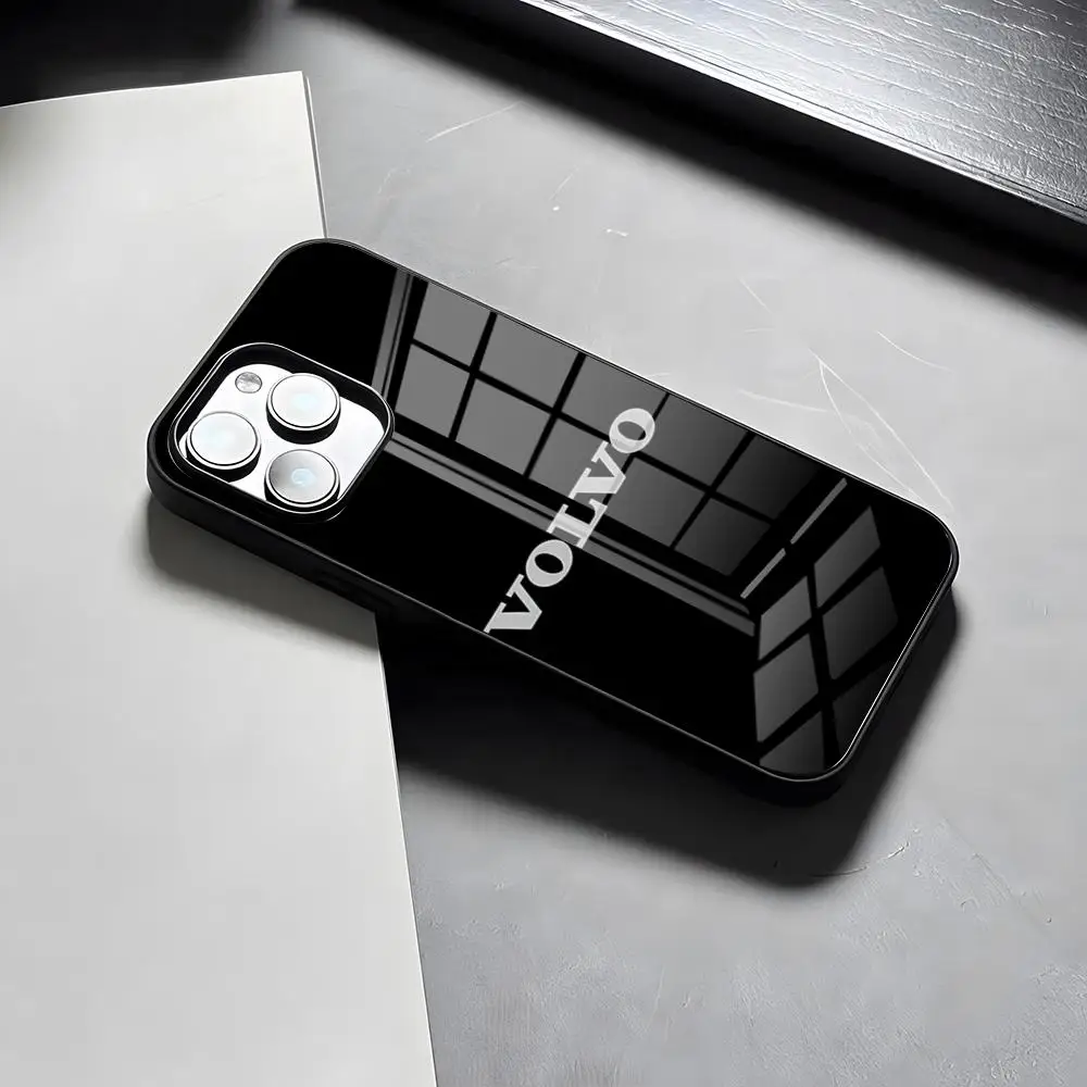 Sleek Shockproof Glass Phone Case featuring Cool V-VolvoES Logo