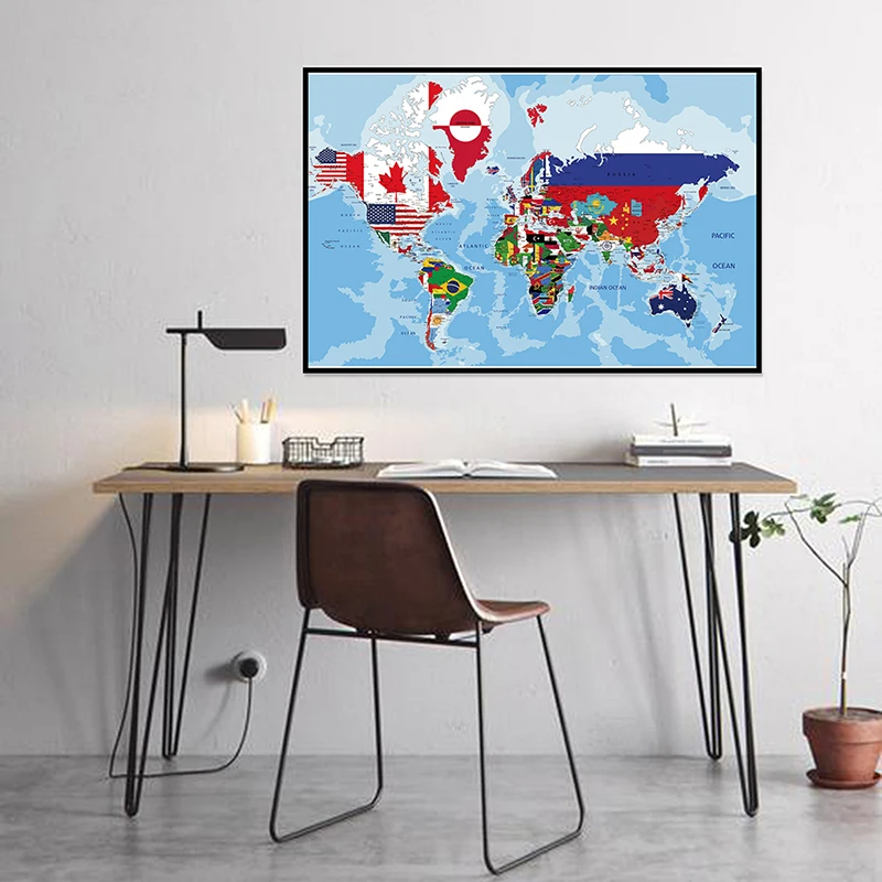 The World Map In English Canvas Painting Wall Art Poster and Prints Teaching Supplies Living Room Home Office Decor 45*30cm