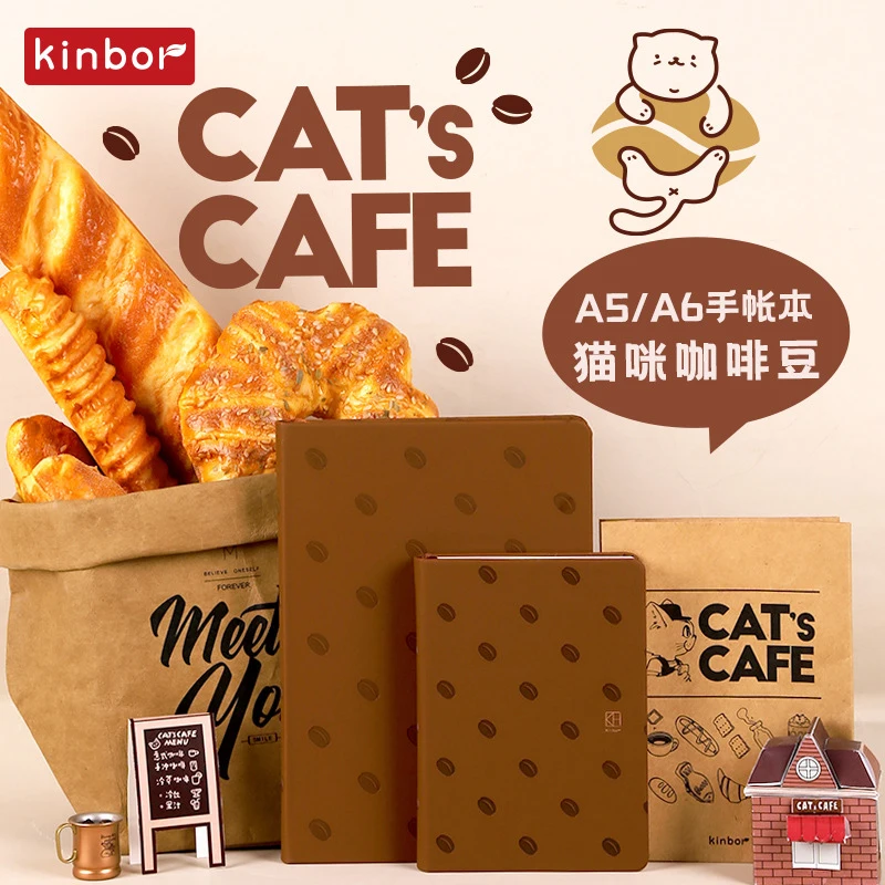 Kinbor A5 A6 Size CAT CAFE Journal Notebook Monthly Weekly Planner Daily Agenda Time Management Writing