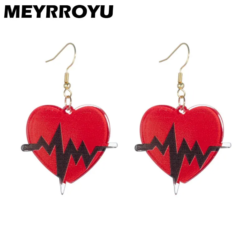 Meyrroyu San Valentino Nuovo Elettrocardiogramma A Forma Di Cuore Orecchini Pendenti Coppia Red Love Festival Gioielli Regalo Per Feste