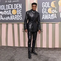 Glitter Leather Groom Tuxedos Double Breasted Men Suits 2 Pieces Sets Wedding Dinner Male Prom Blazers Customized Costume Homme 1