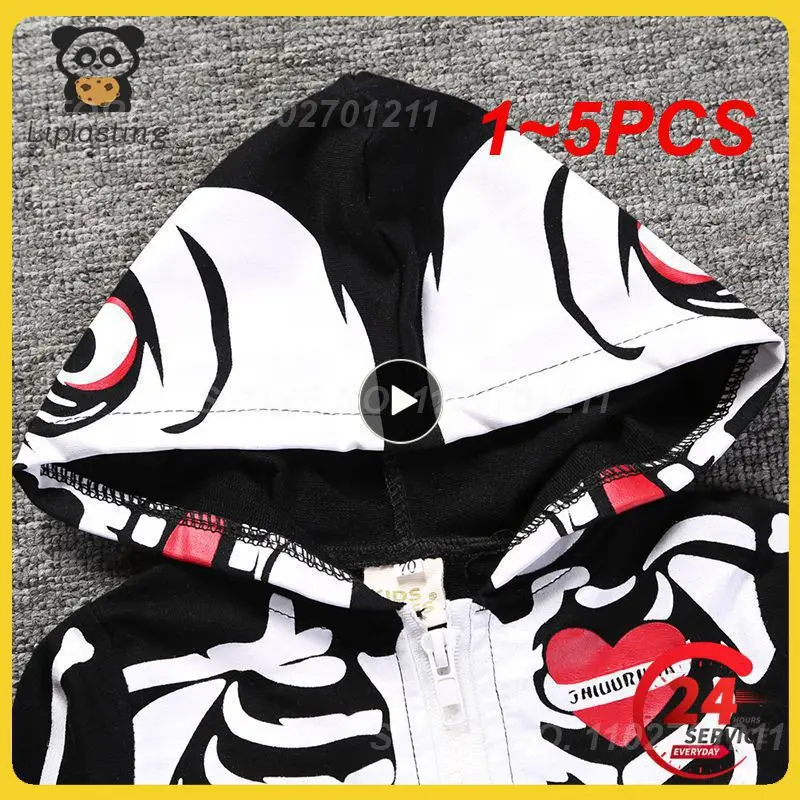 

1~5PCS Baby Kids Halloween Clothing Skull Print Toddler Boys Rompers Hooded Jumpsuit Bebe Skull Trick Clothes Zipper