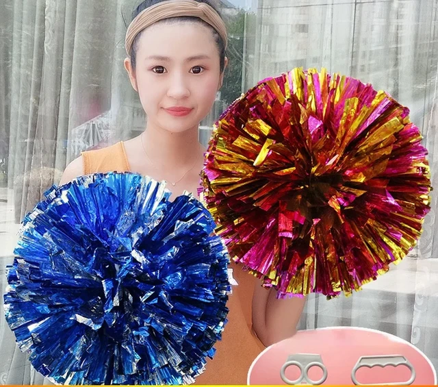 Cheerleading Pom Poms（Red）, 2pcs Blue Metallic Foil Pompoms, Cheerleader  Pompoms with Ring Buckle fo