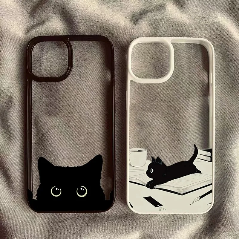 Adorable Black Cat Pattern Hard Clear Phone Case Cover