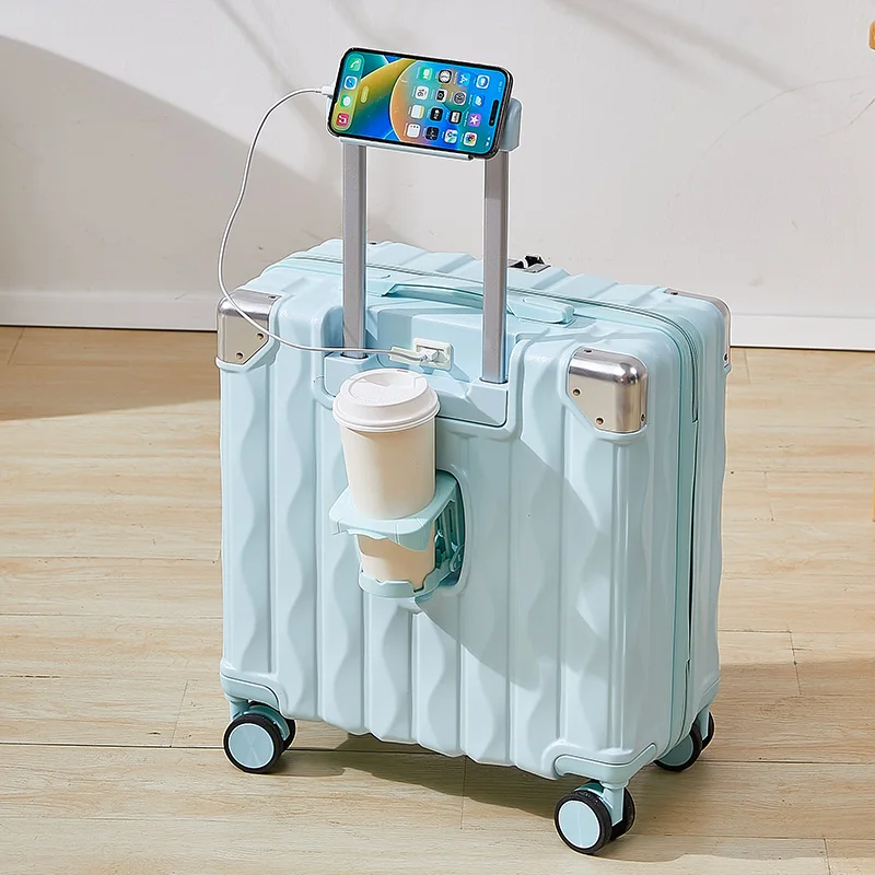 Valise cabine à code avec port usb et porte-gobelet intégrés_voghion.com
