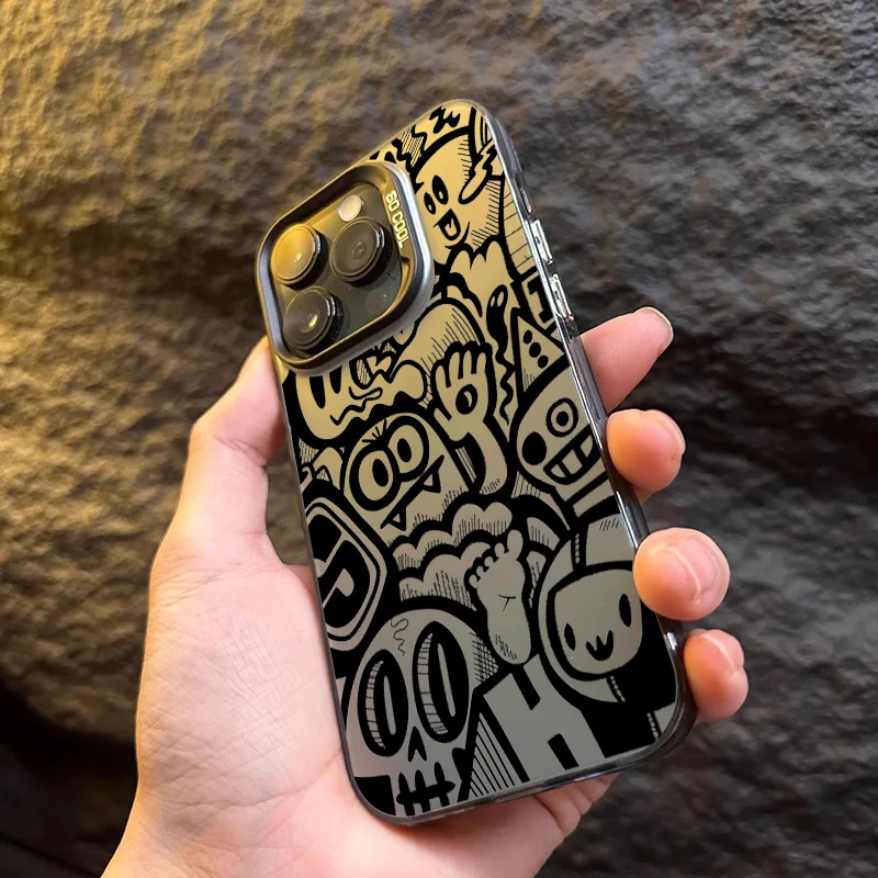 Sleek Black Graffiti Anti-Fall Matte Phone Case