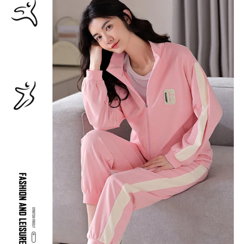 Outer Wear Homewear Cotton Women's Pajamas Set Spring and Autumn Long-sleeved Long Pants Outdoor Leisure Sportswear Joggers Suit