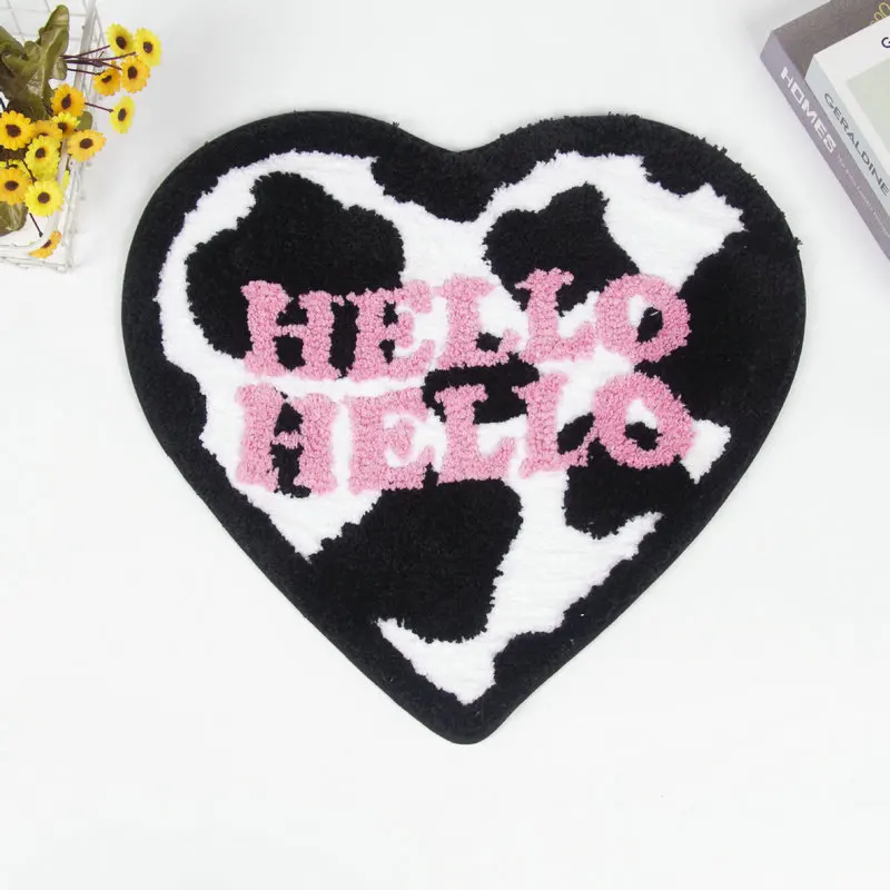 

Tufting Soft Carpet Love Heart Shape Hello Letter Living Room Rug Bathroom Non-Slip Abosrbent Floor Mat Girls Bedroom Decor Rug