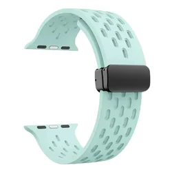 Universal Magnetic Silicone Watch Strap - Premium Adjustable Replacement Band - 42 44 45 46mm 49mm (5 Gem green)