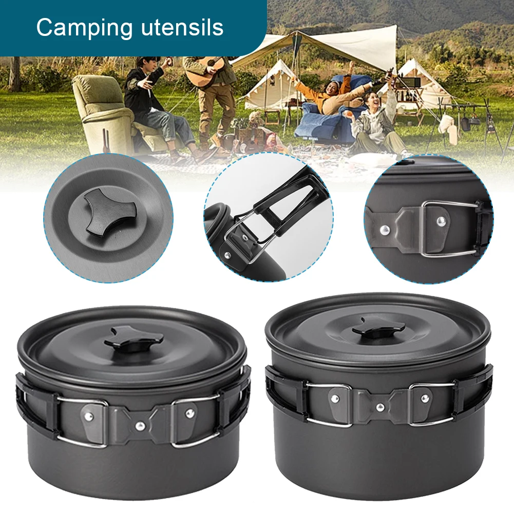 Outdoor Cooking Pot with Lid and Folding Handle Camping Cook Pot Non-Stick Camping Cooking Utensils for Hiking Picnic