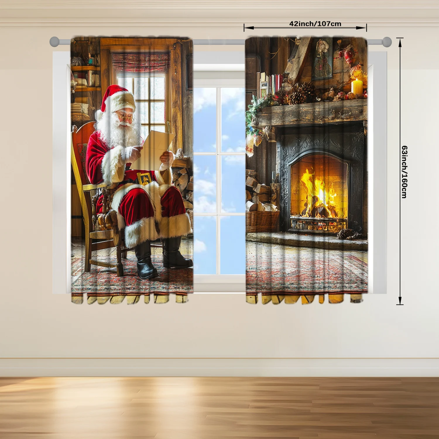Description Picture 6 of item2pcs Santa Claus Printed Curtain for Christmas Home Decor - Rod Pocket Window Treatment for Bedroom, Office, Kitchen
