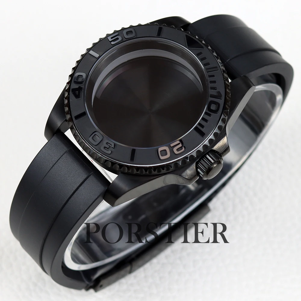 NH35 Case 40mm Black PVD Sapphire Glass for Yacht-Master Mod NH34 NH35 NH36 movmenent 28.5mm Dial Rubber Strap Waterproof 10Bar